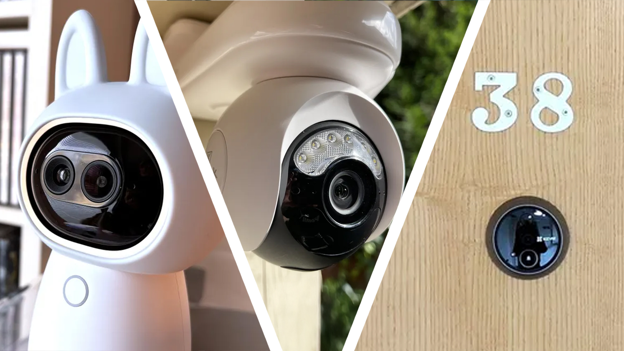 Split image of three home security cameras