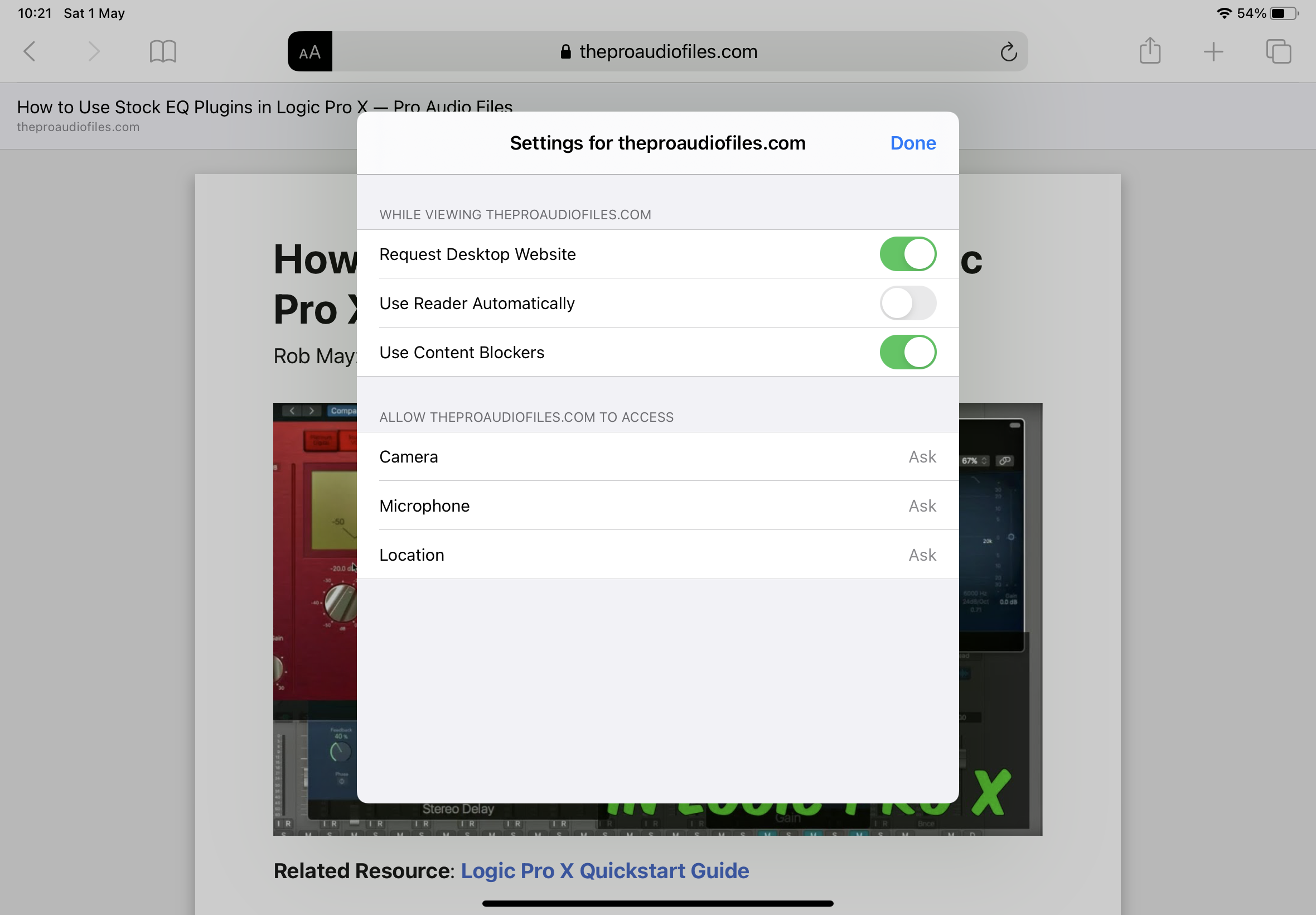 Choosing settings for a website