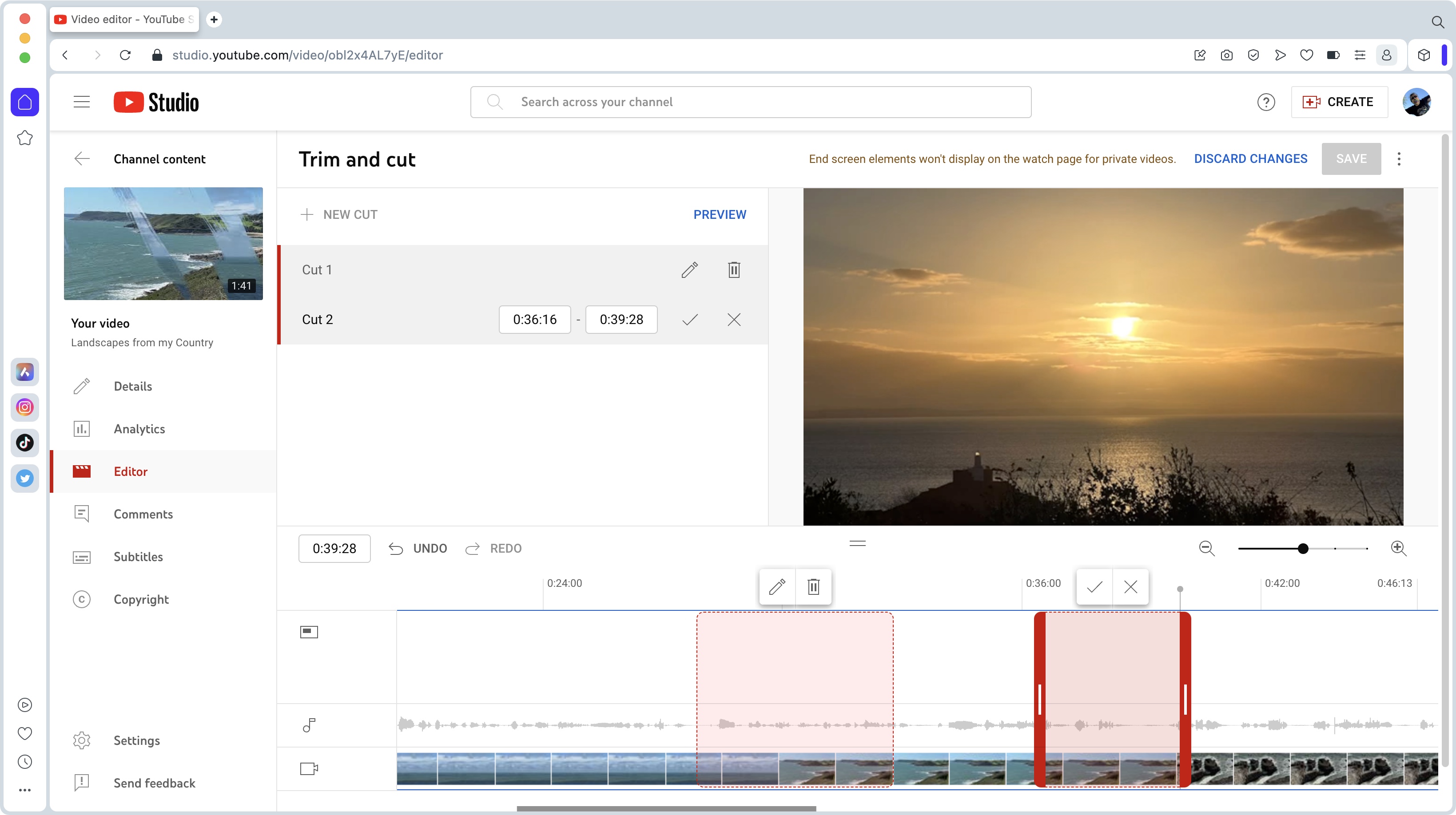 Using YouTube's Studio Editor to make changes to a video