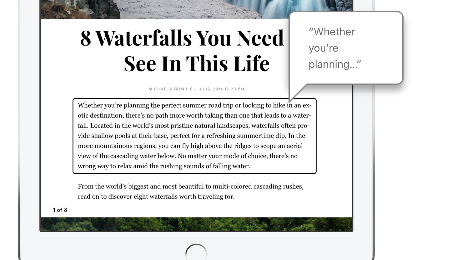 VoiceOver can read blocks of text out loud
