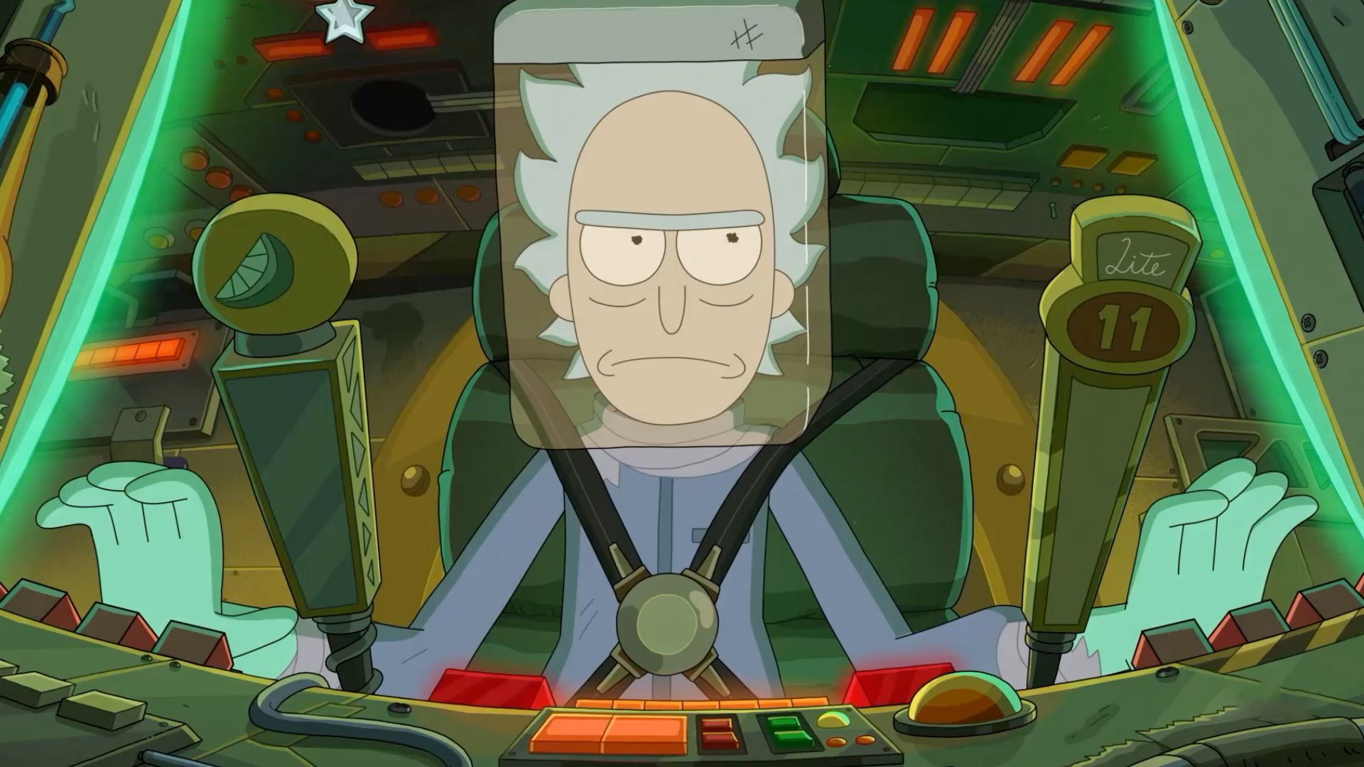 Rick flies a spaceship