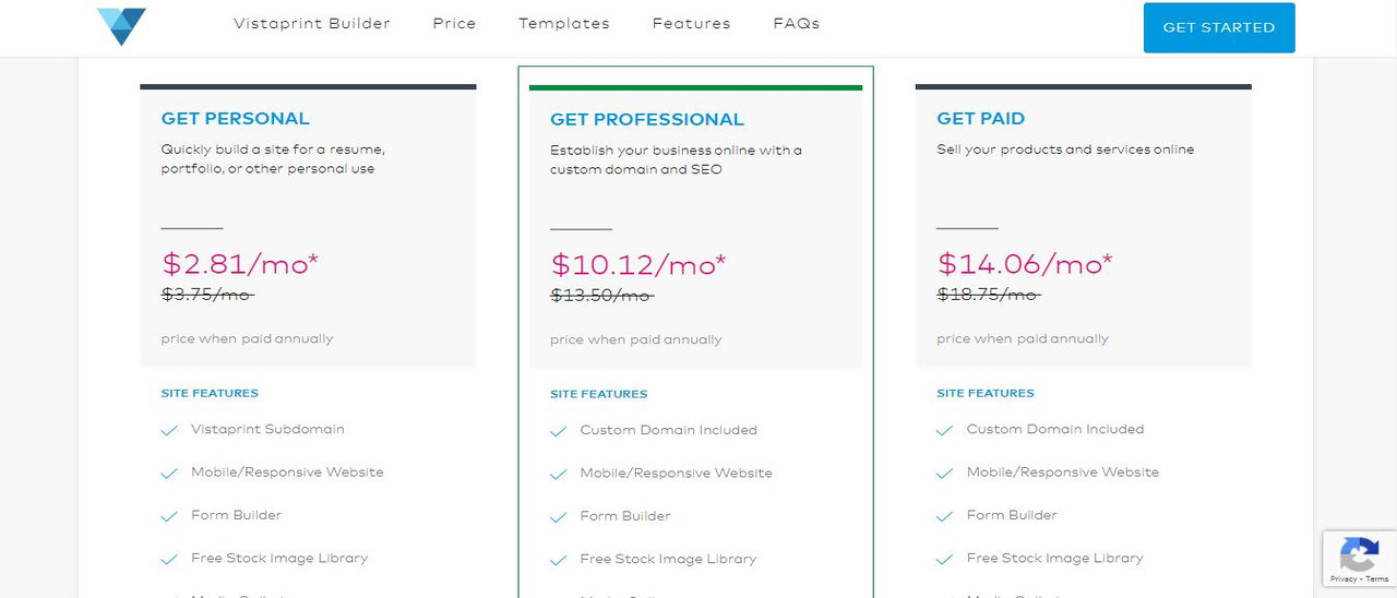 vista print website builder pricing