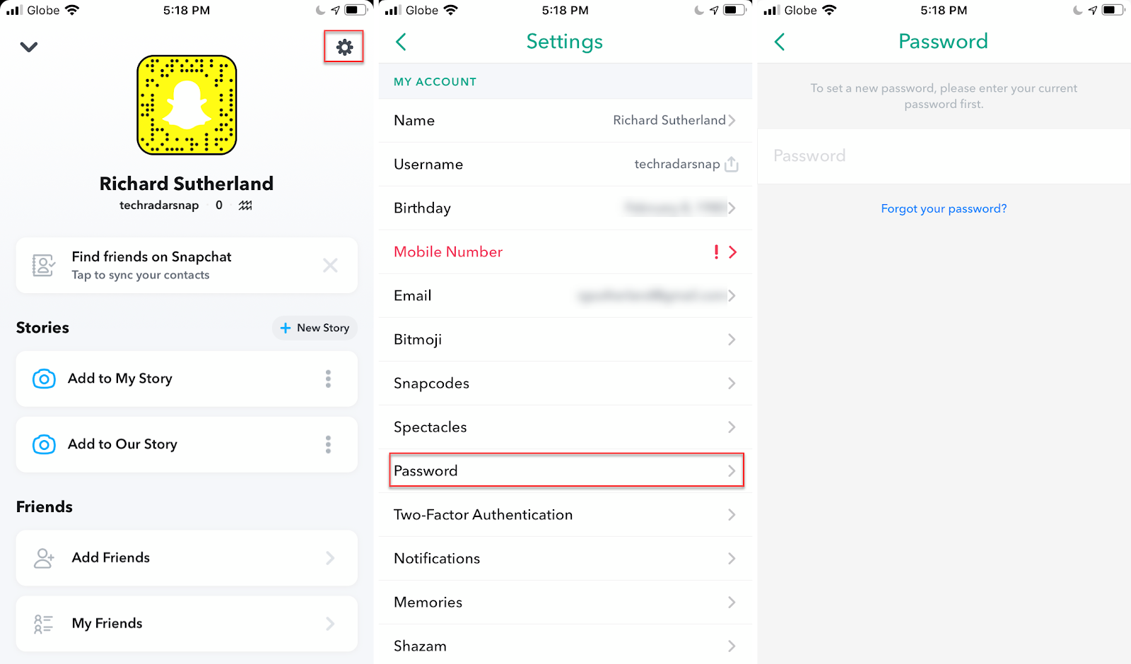 Snapchat password