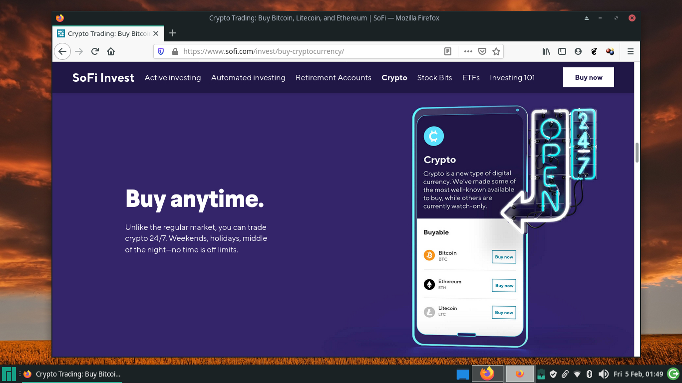 Screenshot of the SoFi Invest platform