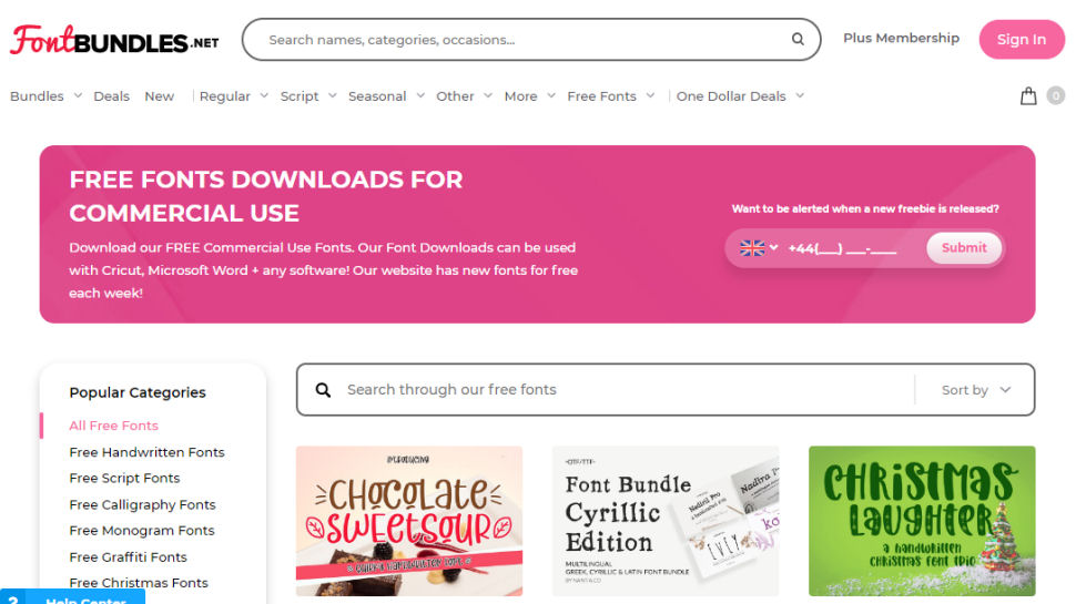 Website screenshot for FontBundles