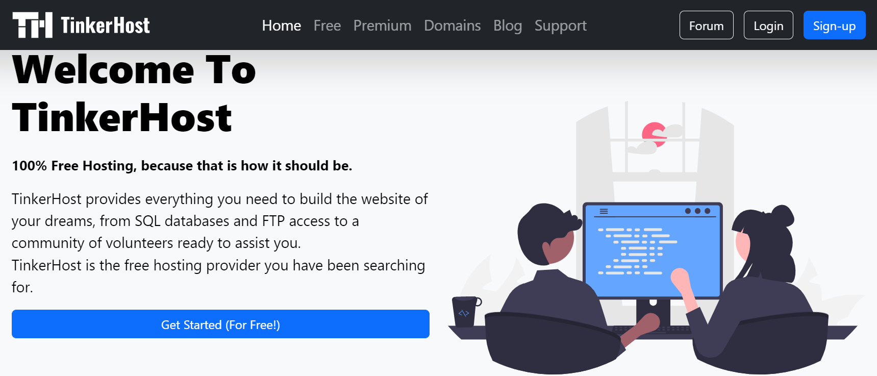 TinkerHost homepage screenshot