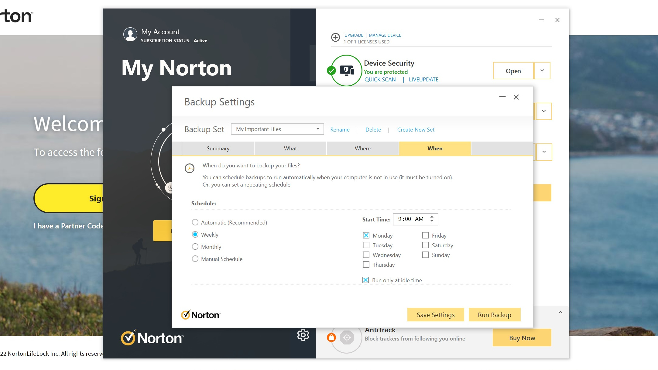 How to use Norton Cloud Backup: Choose backup schedule