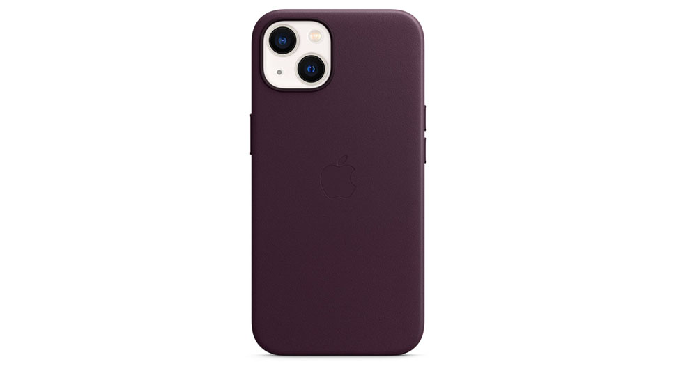 An Apple iPhone 13 Leather Case with MagSafe against a white background