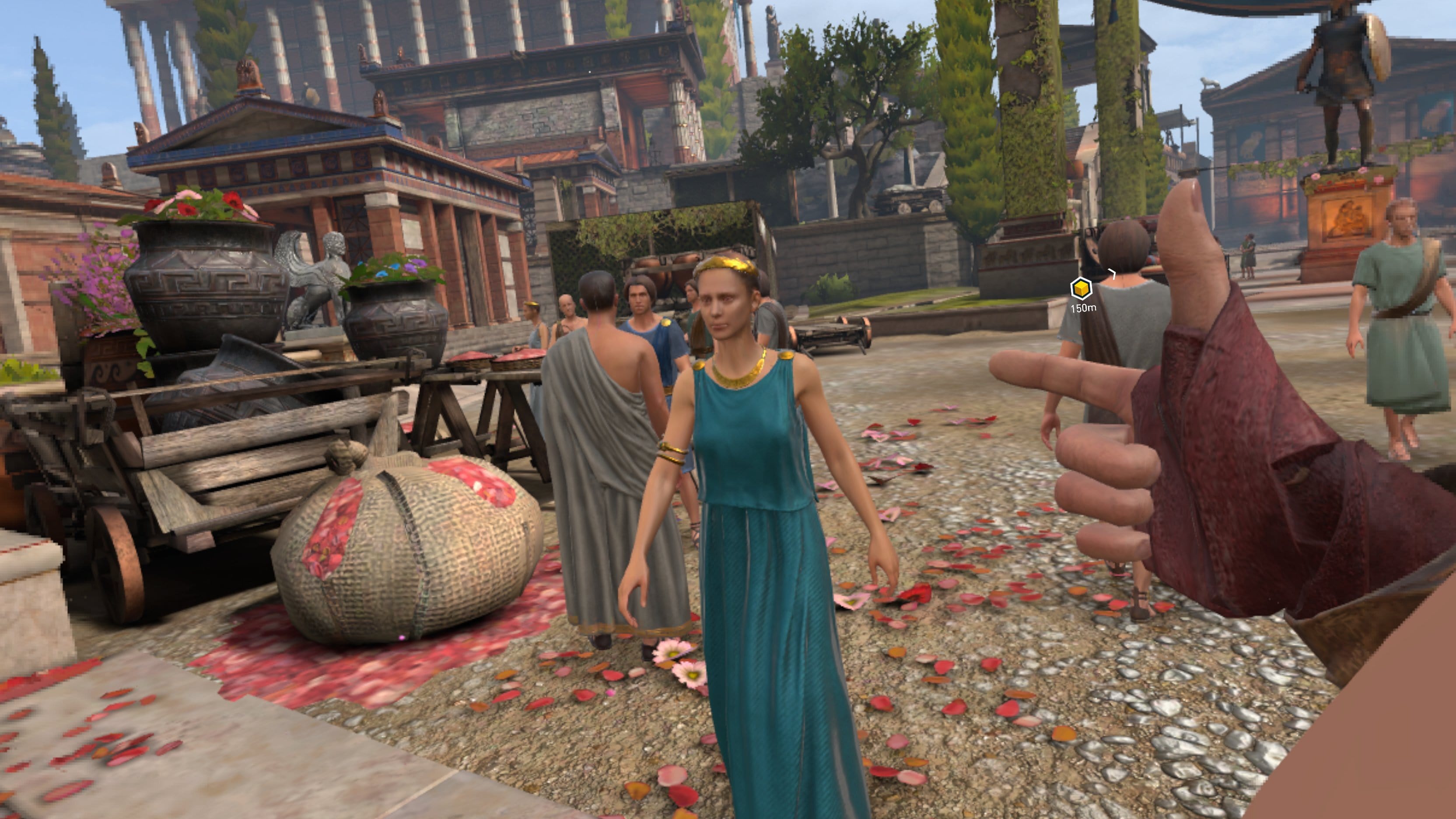Pointing at a character in Assassin's Creed Nexus VR.