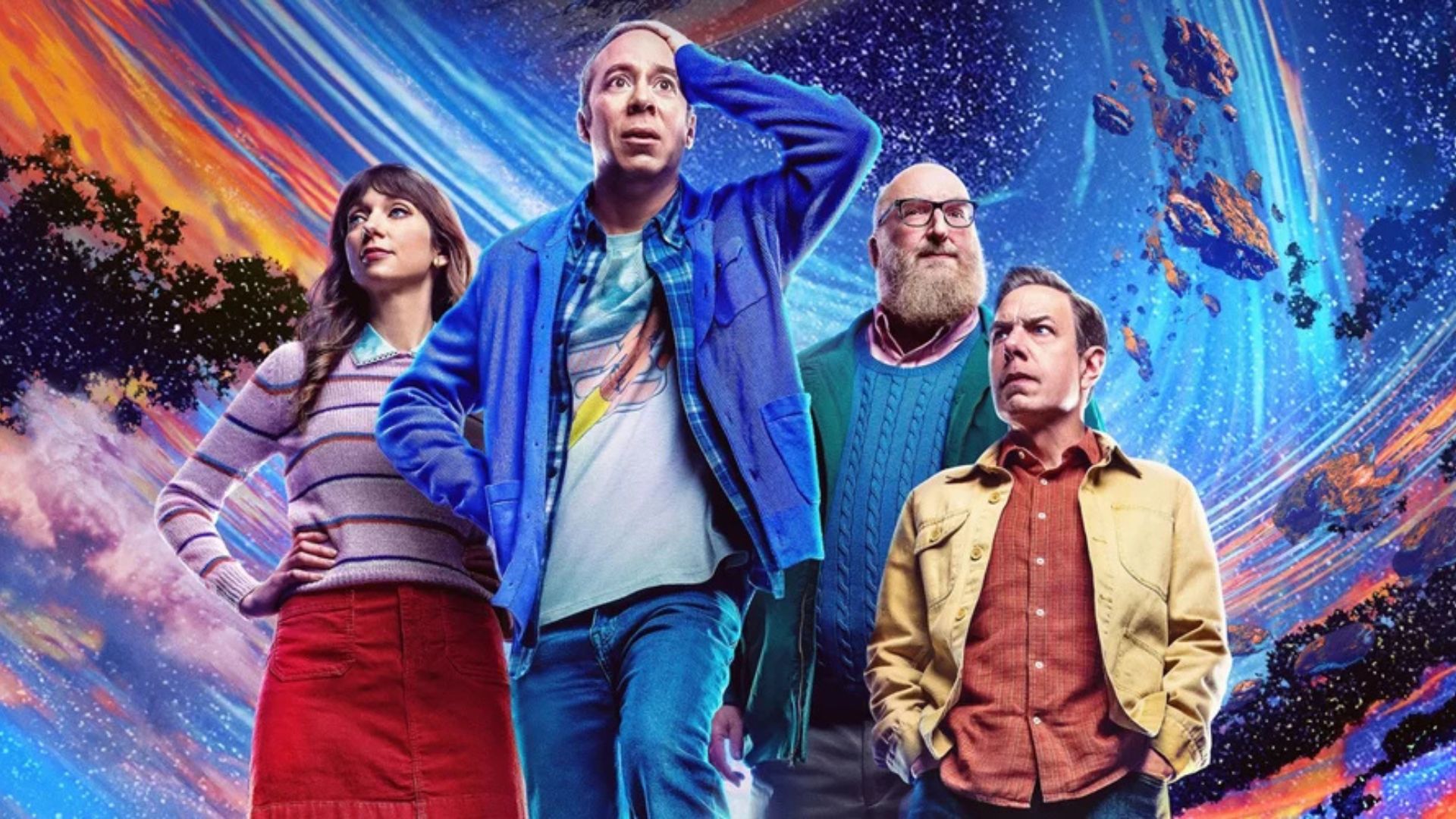 The cast post in front of a space backdrop