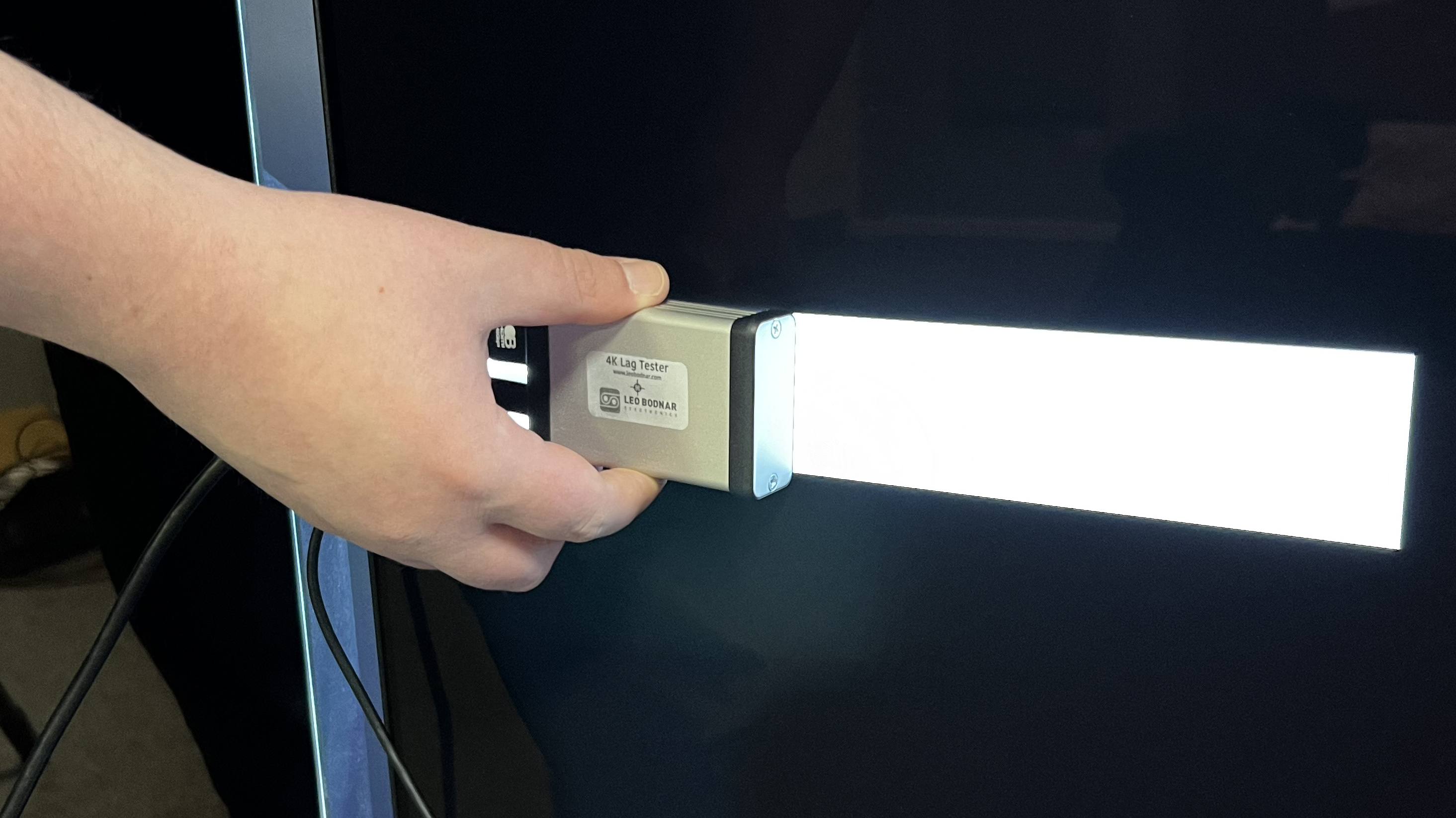 Input lag testing with Leo Bodnar 4K HDMI input lag tester on screen