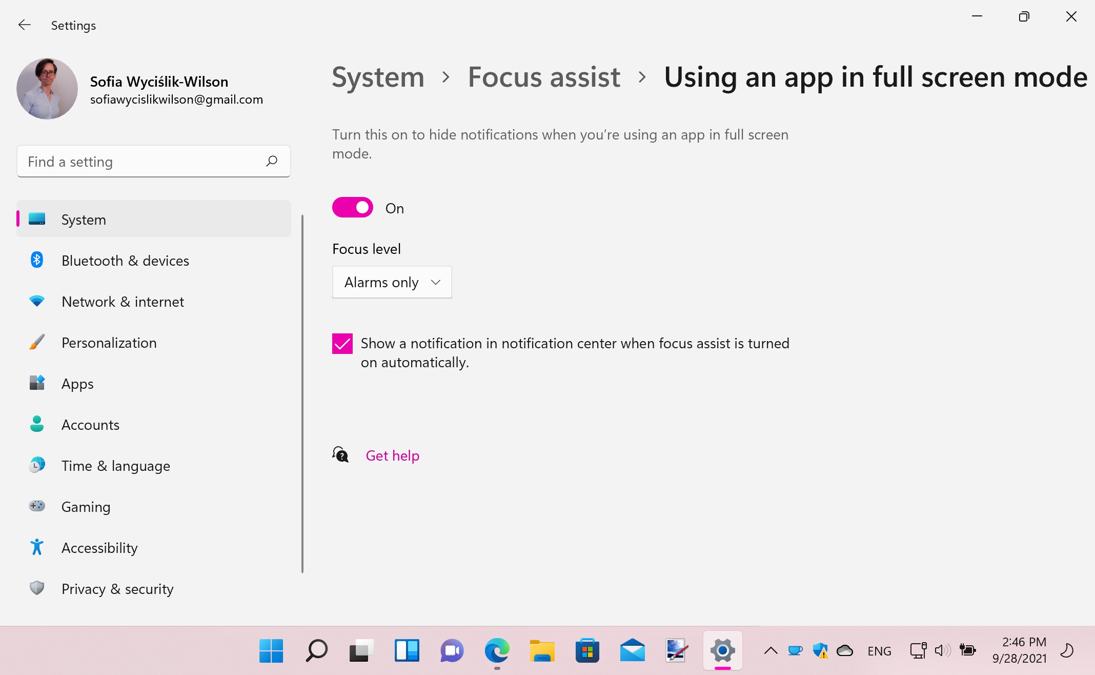 Focus Assist screenshot