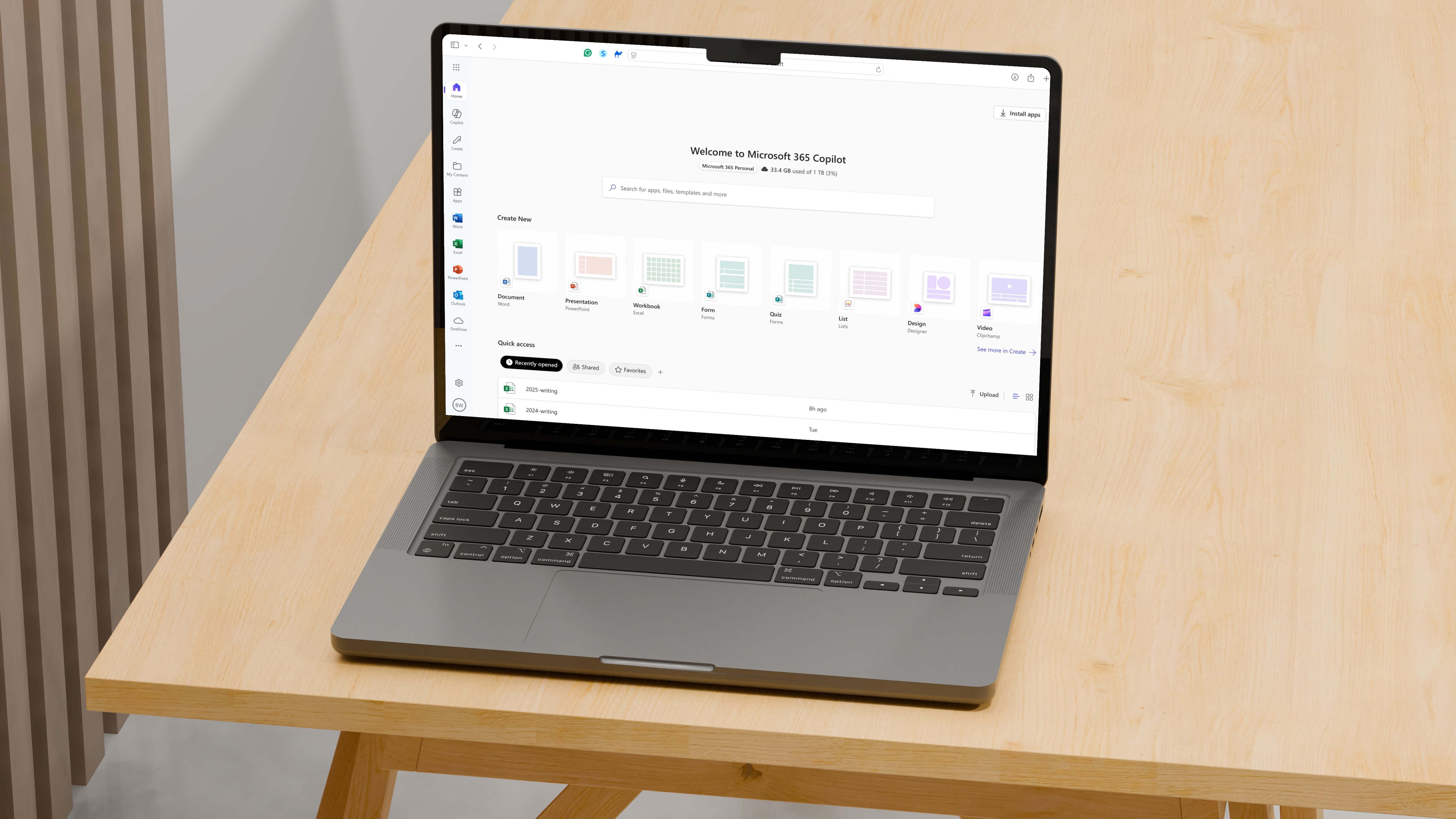 Microsoft Office Online on an MacBook Pro