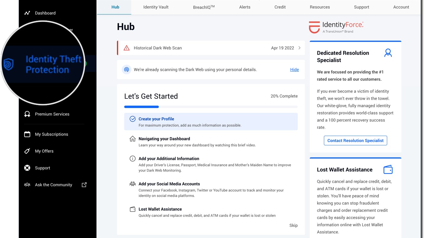 Bitdefender Identity Theft Protection interface
