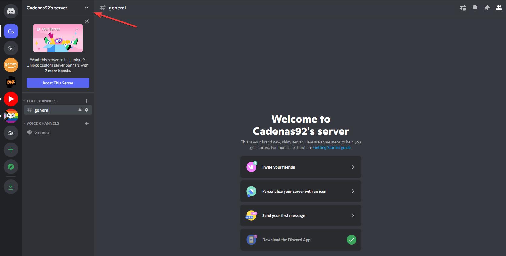 Discord server arrow