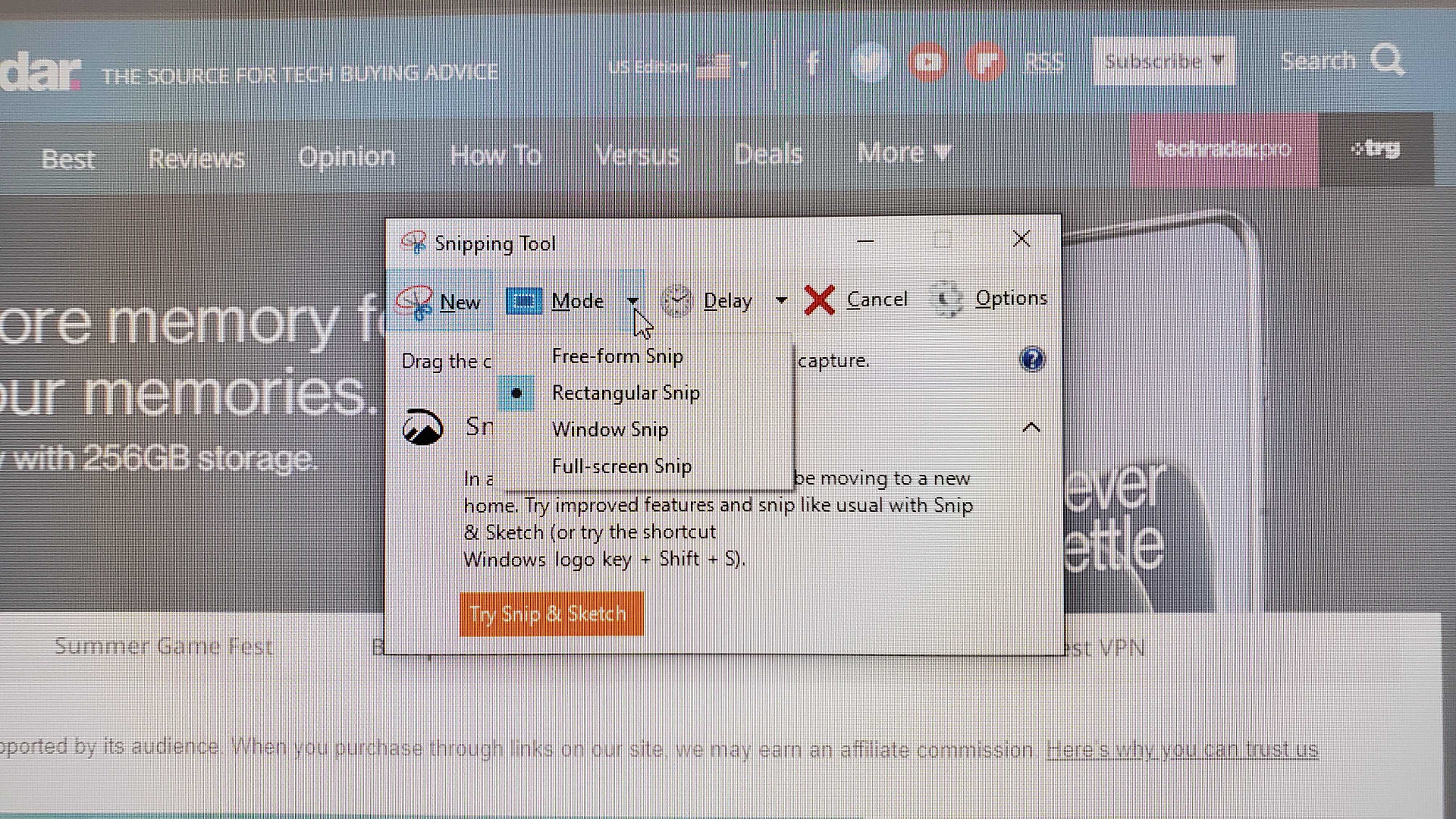 A screenshot of the windows snipping tool