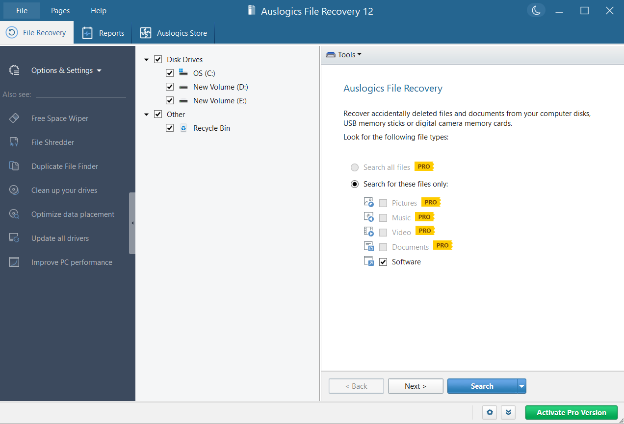 Auslogics main interface