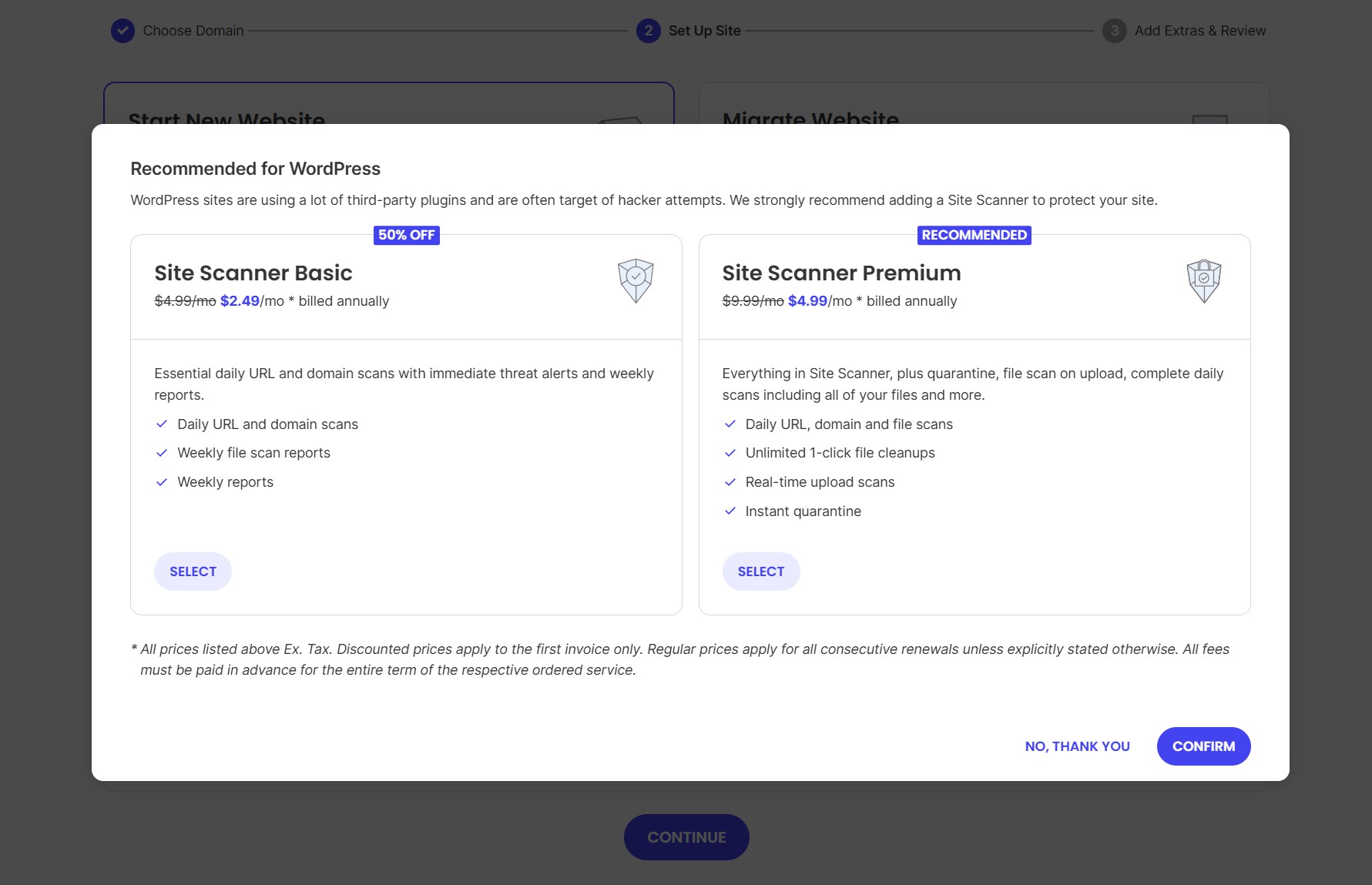 Upsell popup at SiteGround