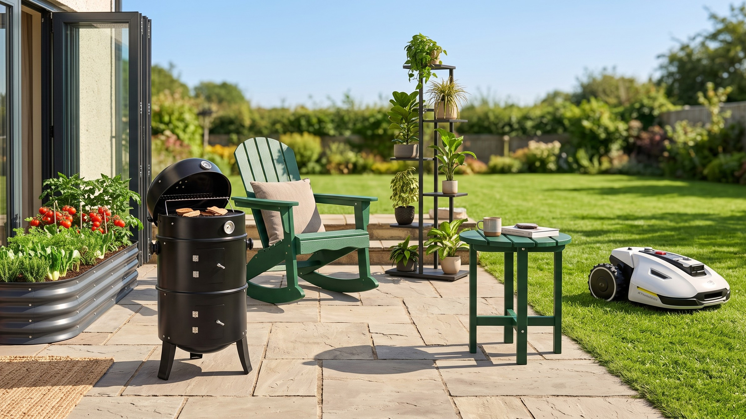 Selection of Walmart outdoor products in a yard