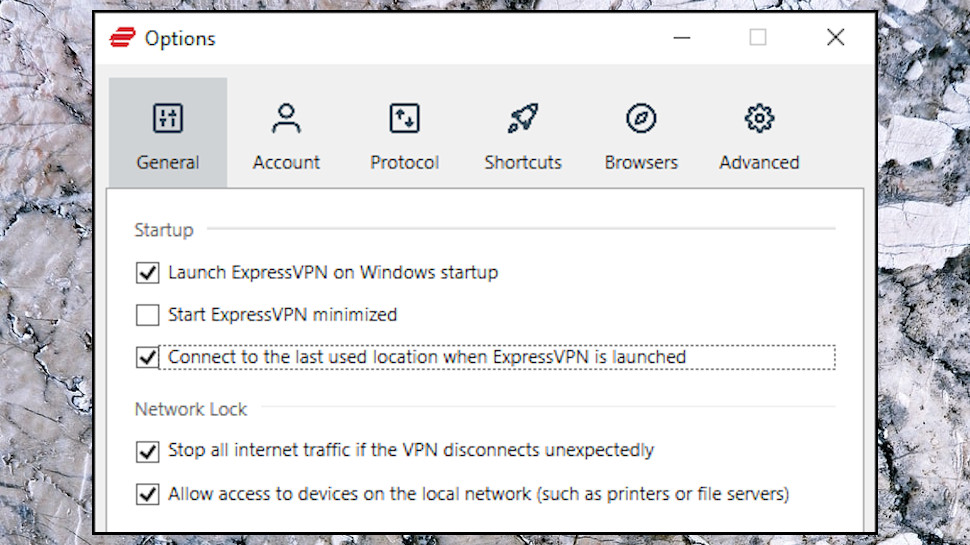 The ExpressVPN Windows app can automatically connect to your last-used location when it launches