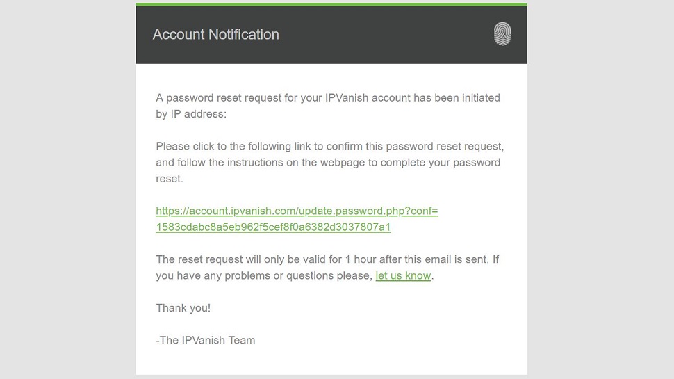 Password reset email