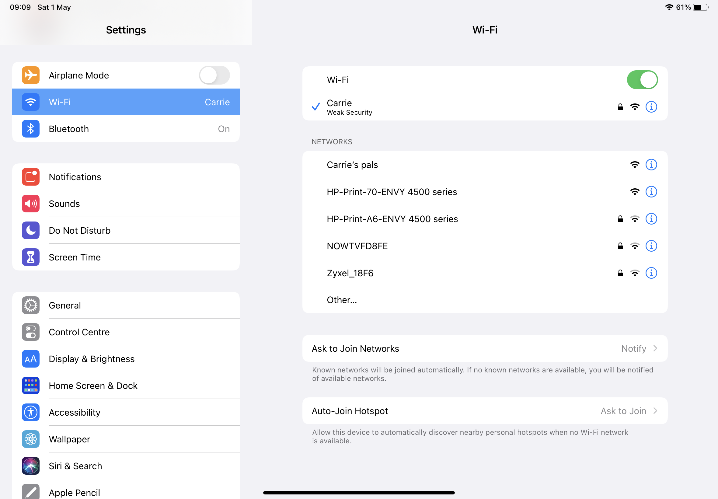 Settings screen