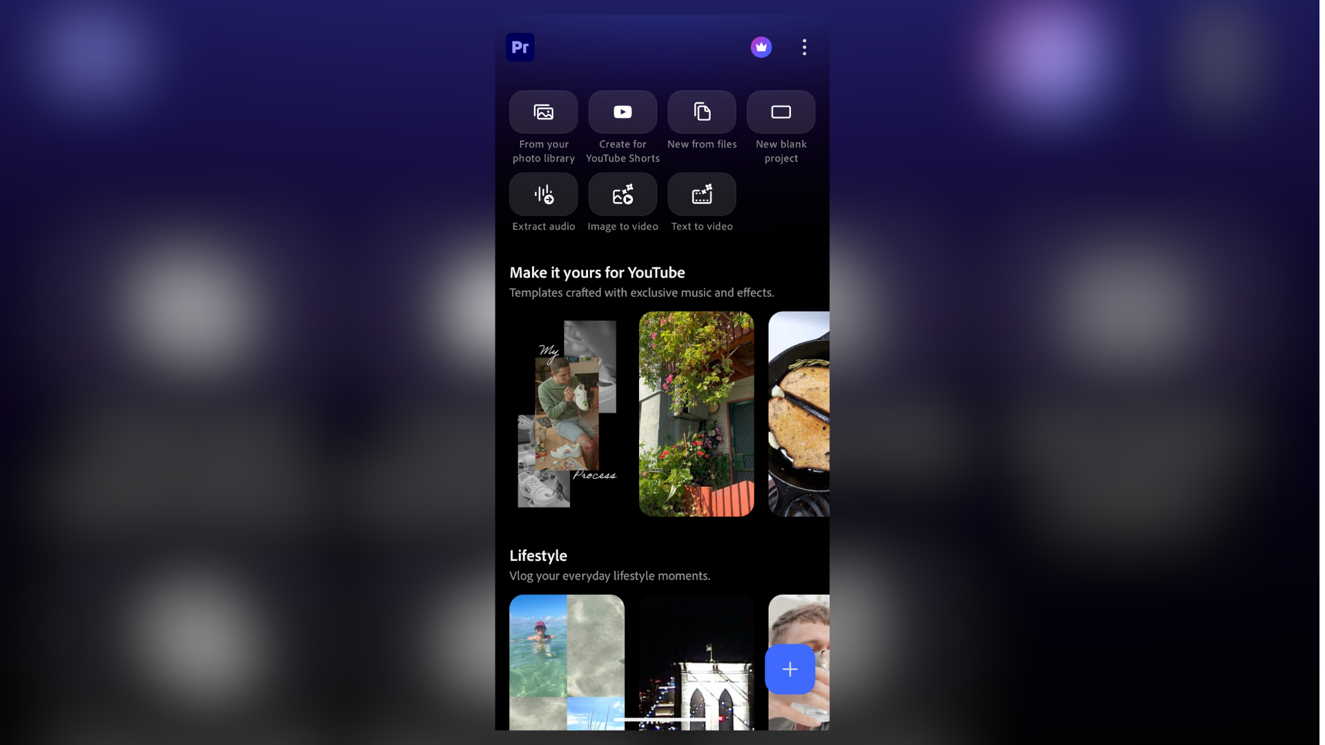 Using Adobe Premiere on Android to edit videos, with a blurred version of the app for background color