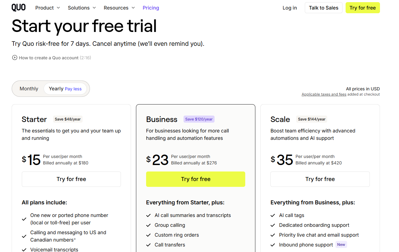 Quo pricing screenshot