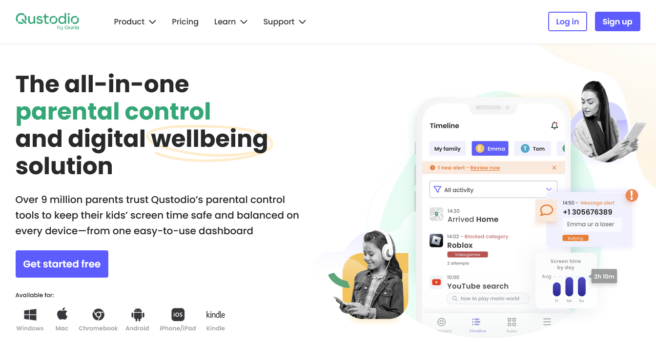 Website screenshot of Qustodio (February, 2025)