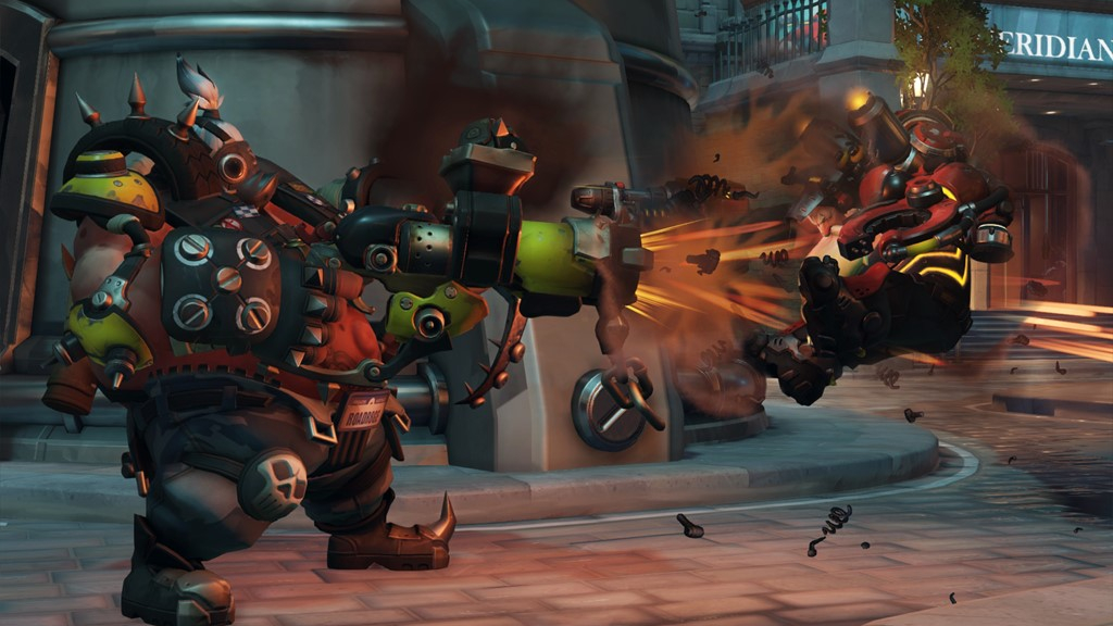 Overwatch 2 Roadhog firing at Torbjorn