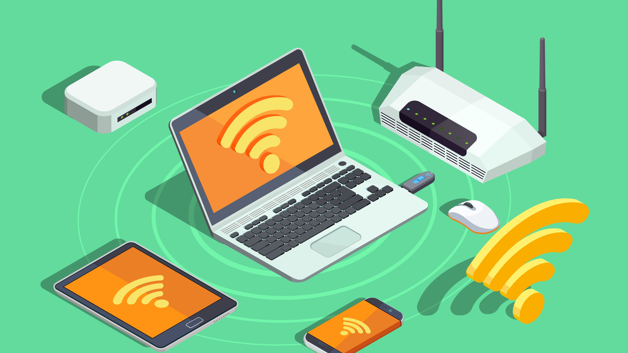 An illustration of wireless devices connected to a router