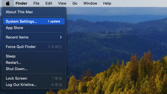 Apple Menu with System Settings highlighted
