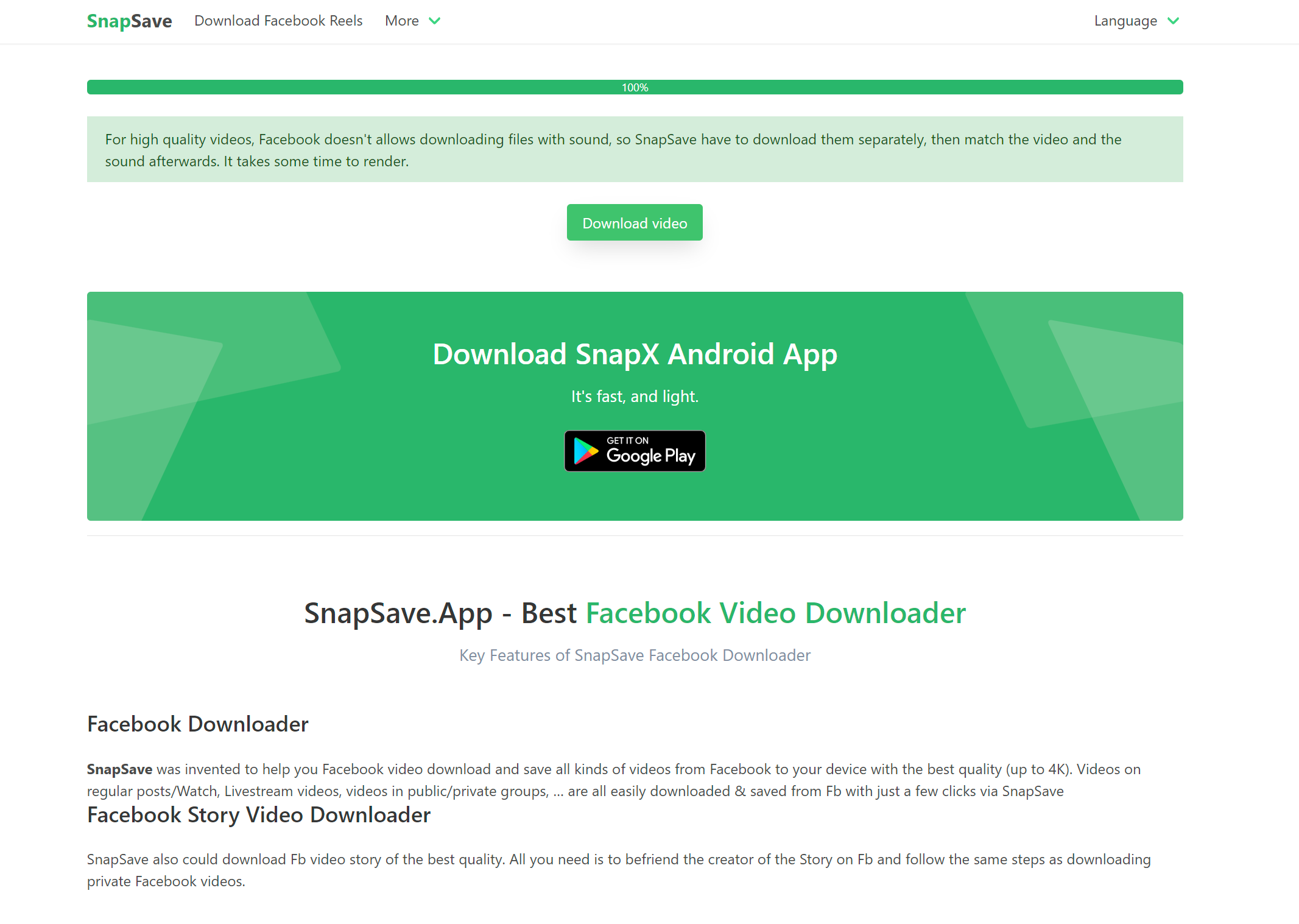 SnapSave video downloader for Facebook