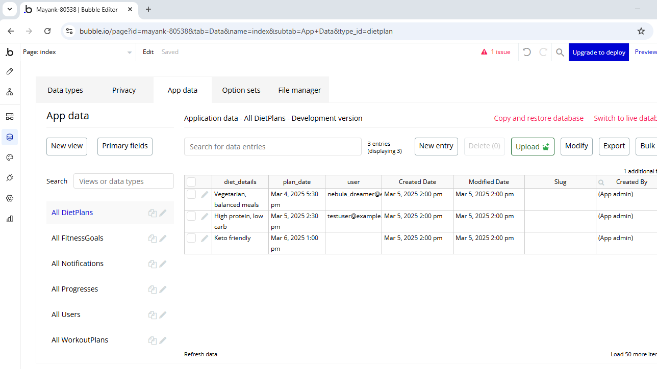 Bubble's database editor