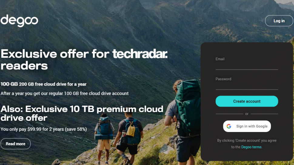 Website screenshot for Degoo