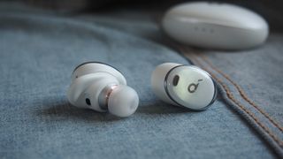 a closeup of the anker soundcore liberty 3 pro true wireless earbuds
