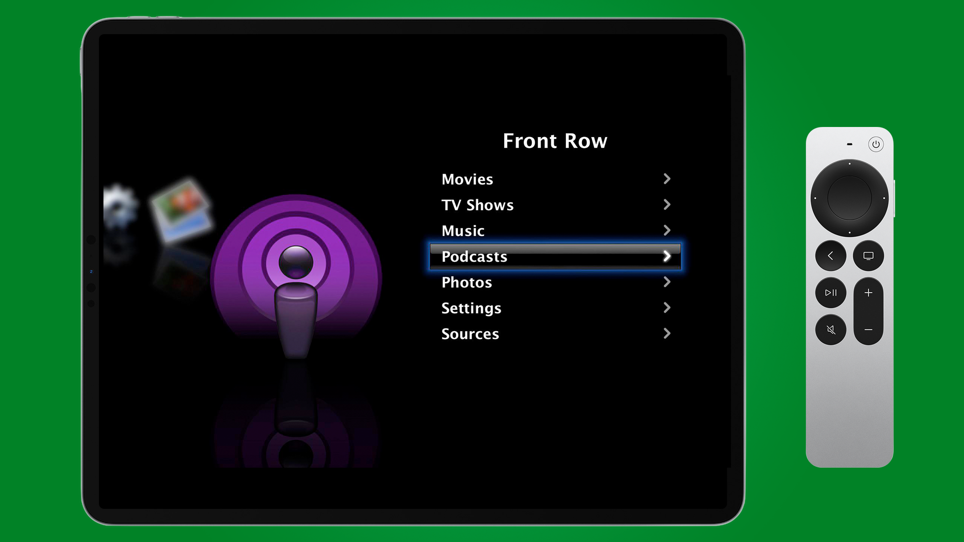 iPad Pro with Front Row, and Apple Remote