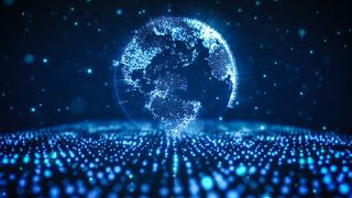 A digital representation of the globe in blue