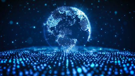 A digital representation of the globe in blue