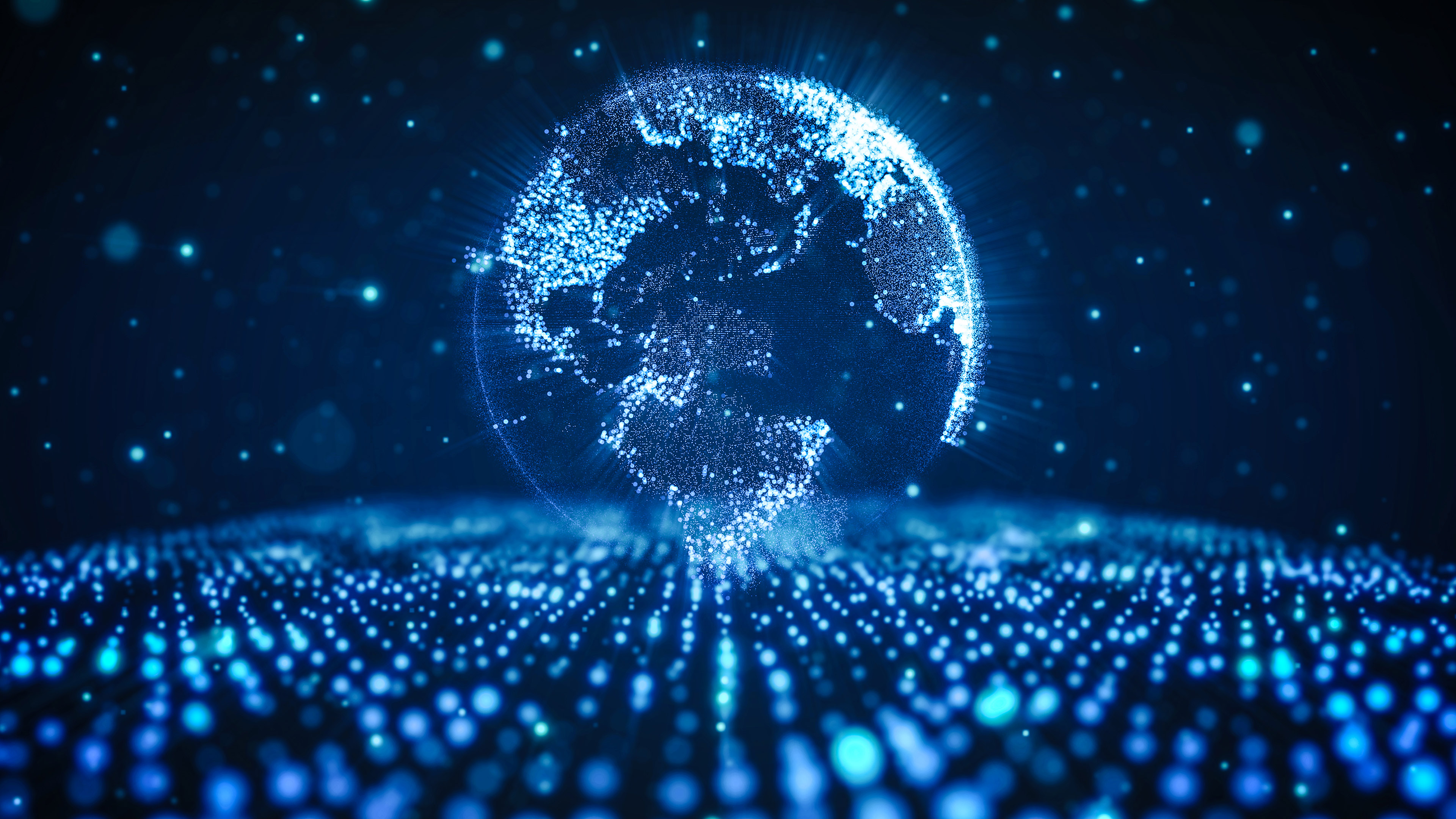A digital representation of the globe in blue