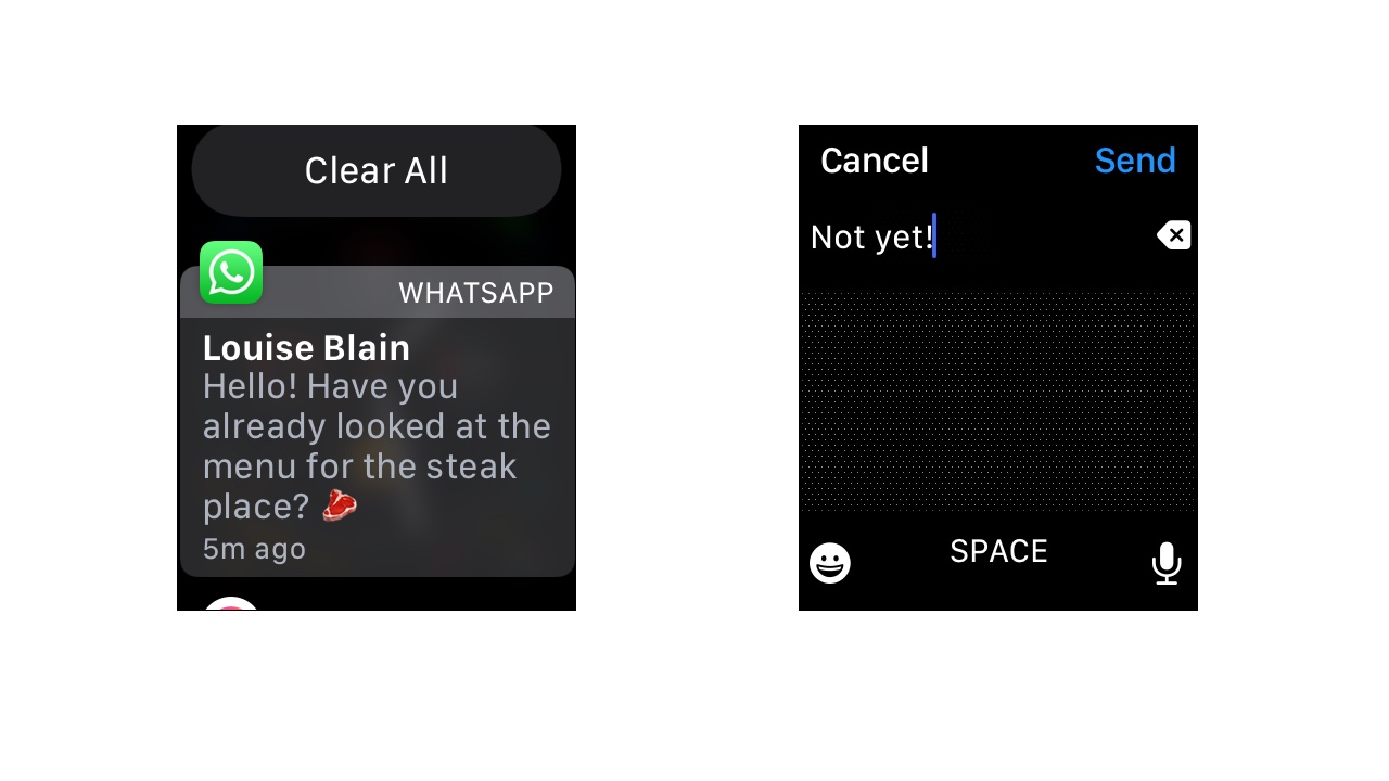 WhatsApp on Apple Watch messaging screen