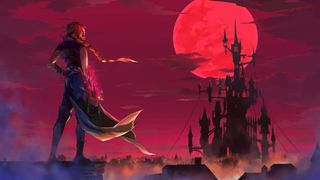 Castlevania: Belmont&rsquo;s Curse official artwork showing a Belmont overlooking Dracula's castle
