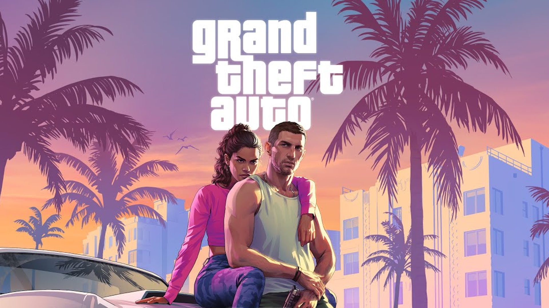 Lucia and the other protagonist sit on a muscle car