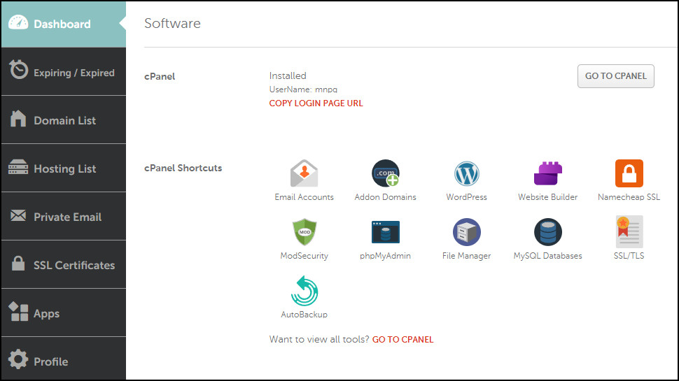Namecheap web control panel