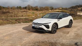 The Citro&euml;n C5 X parked in the hills of Spain