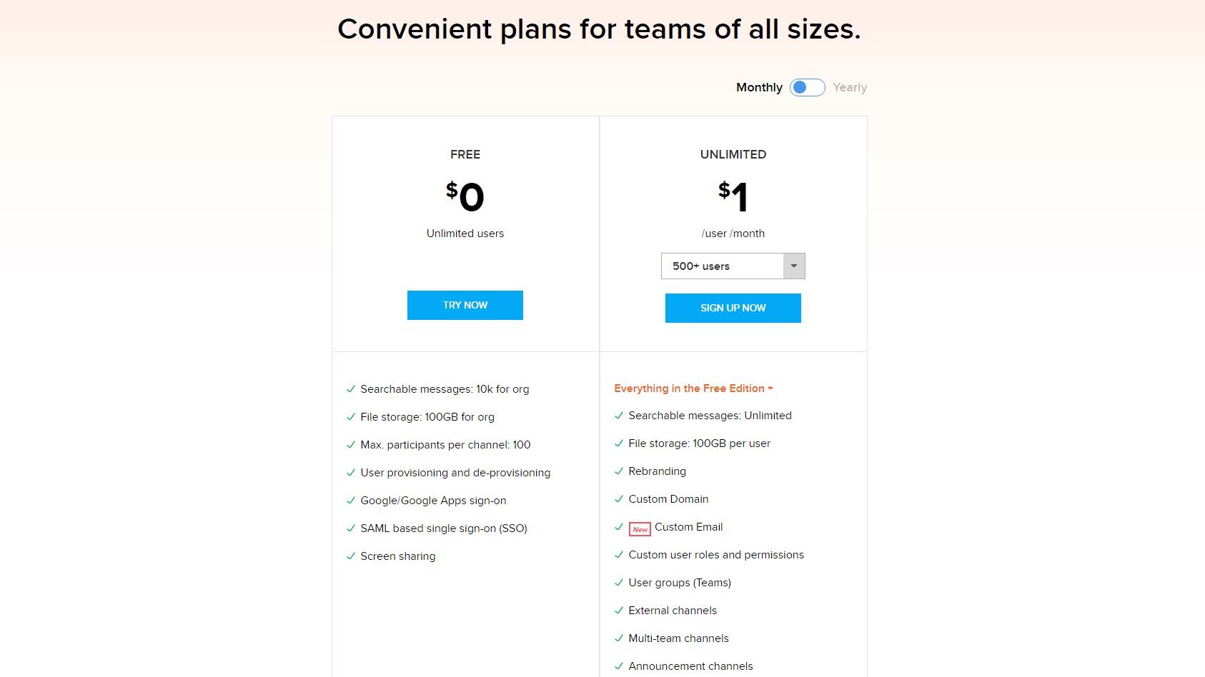 Plans and pricing