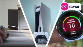 The Steam Machine, a PS5, and a Garmin Forerunner 70 watch.