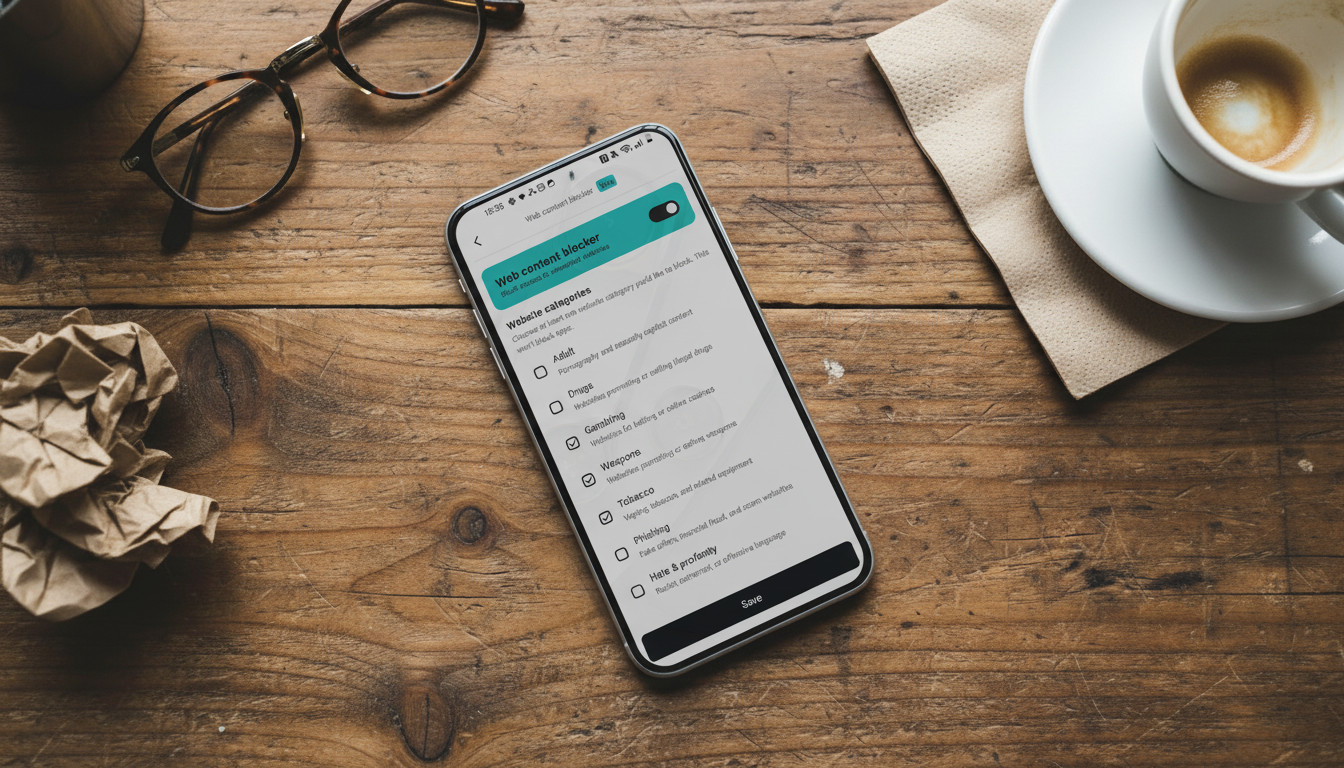 Smartphone with Surfshark Web Content Blocker running
