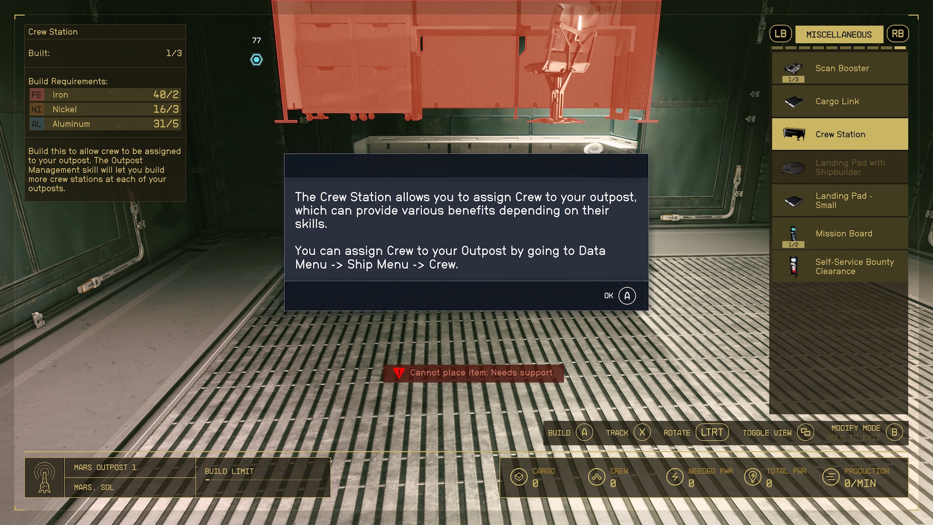 Placing a Crew Station in Starfield