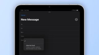 A screenshot showing Hide My Email in the Mail app